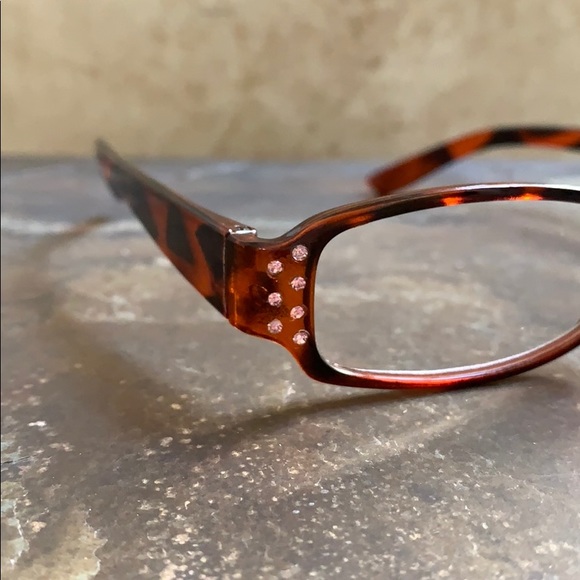 Tortoise Frames W/ Pink Crystal Bling Readers 2.50 - Picture 3 of 11